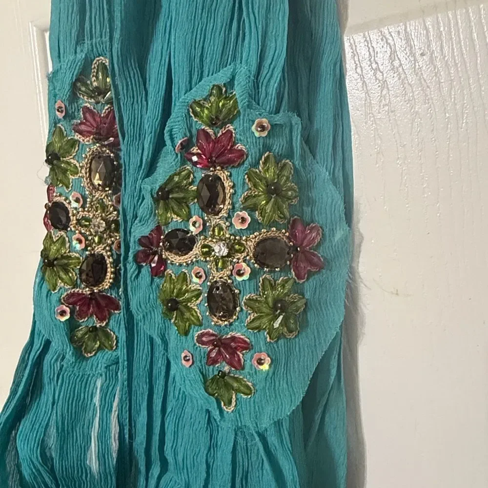 Gold Hawk Silk Beaded Scarf